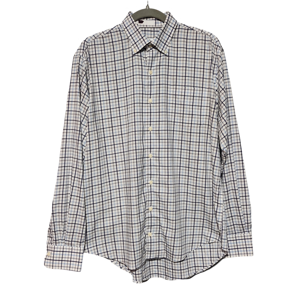Peter Millar Button Down Shirt Mens Large Blue White Plaid Performance Preppy